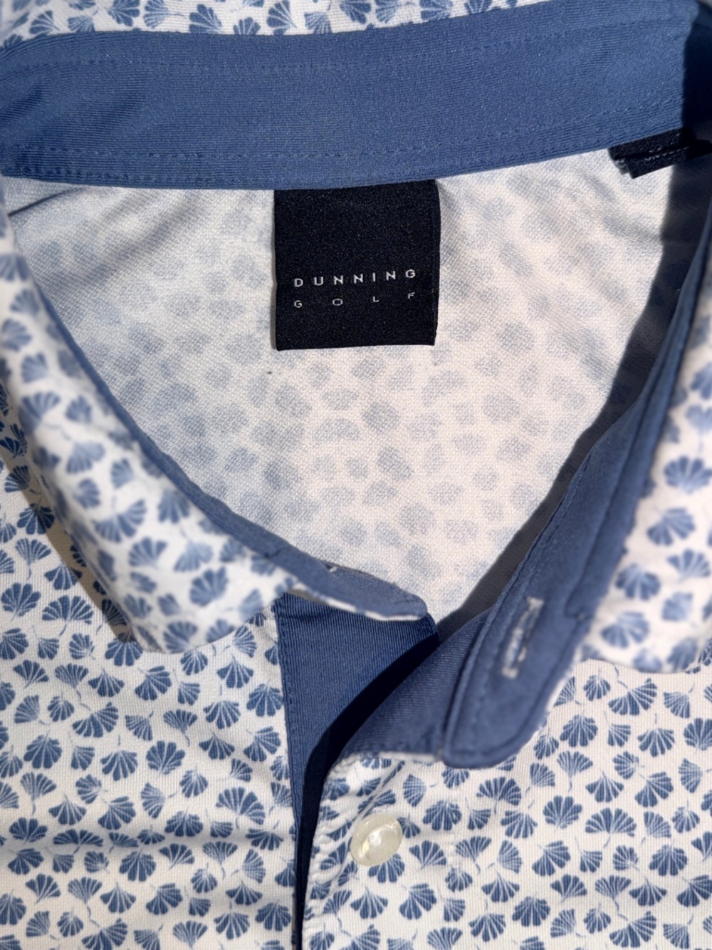 Dunning Golf Polo Men's Medium Blue Floral Print Stone Canyon Club Oro Valley AZ